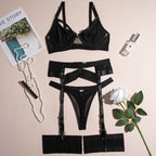 Schwarzer, sexy Damen-String mit Strumpfhaltern