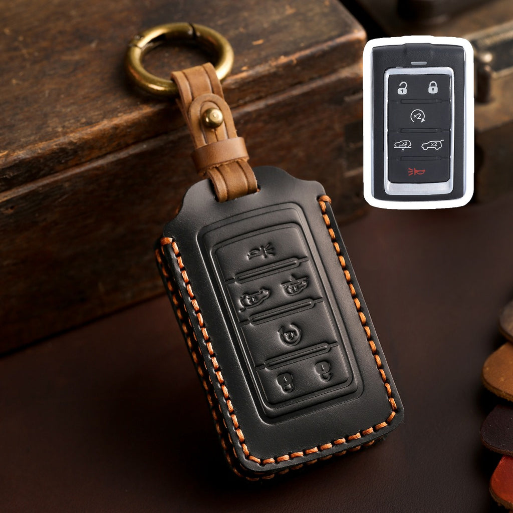 Carsine Jeep Leather Car Key Cover 5,6 Button Black / 6 Button