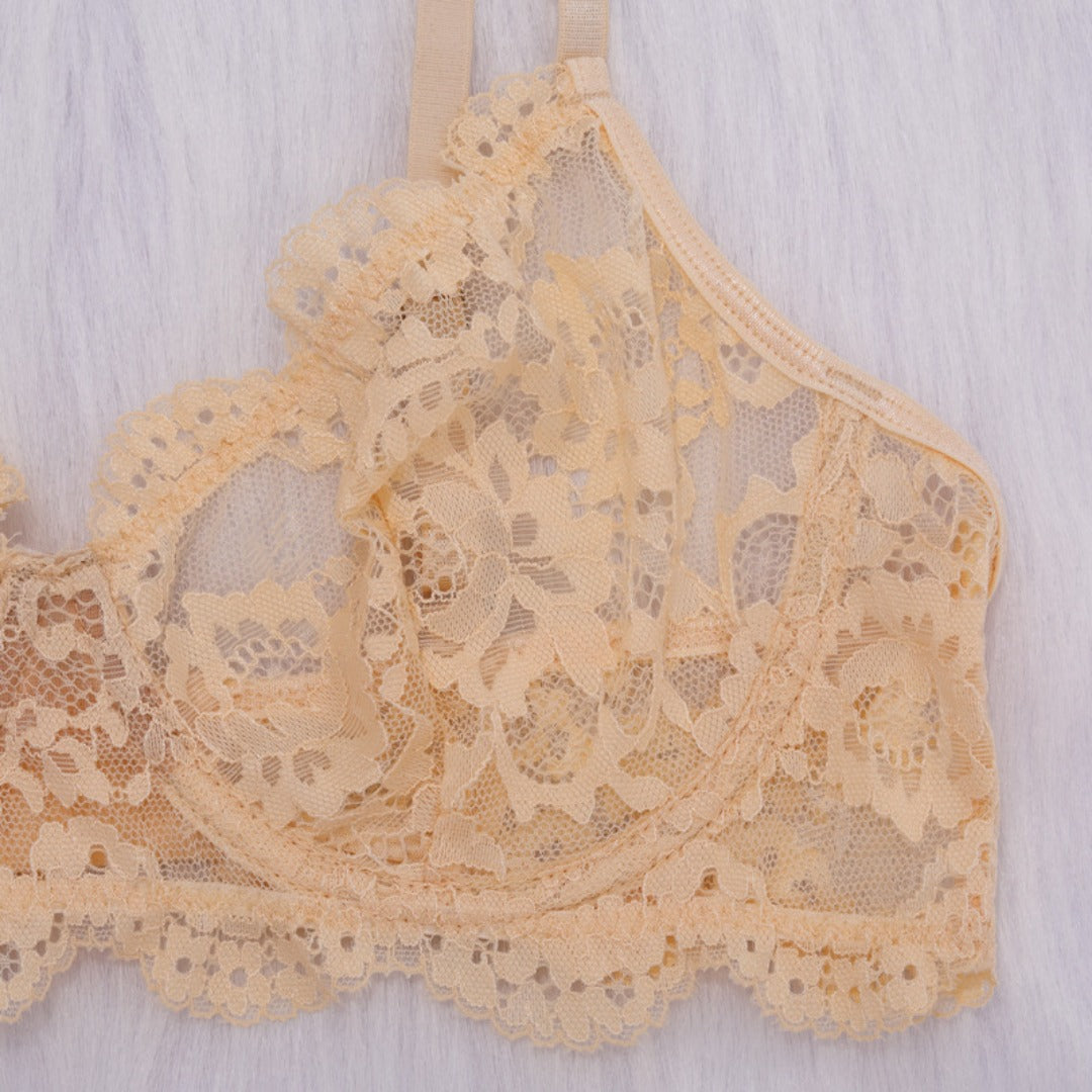 Ensemble de lingerie sexy 2 pièces avec porte-jarretelles en dentelle dorée