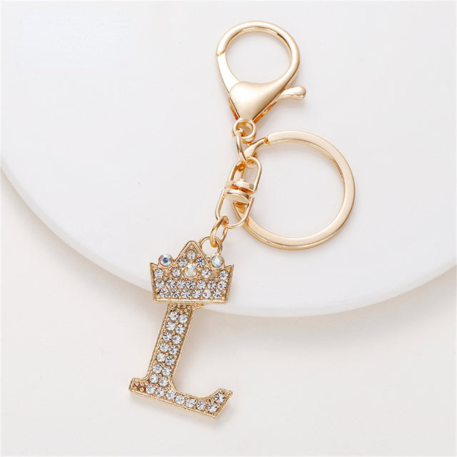 Carsine Rhinestone 26 Letters Car Keychain L
