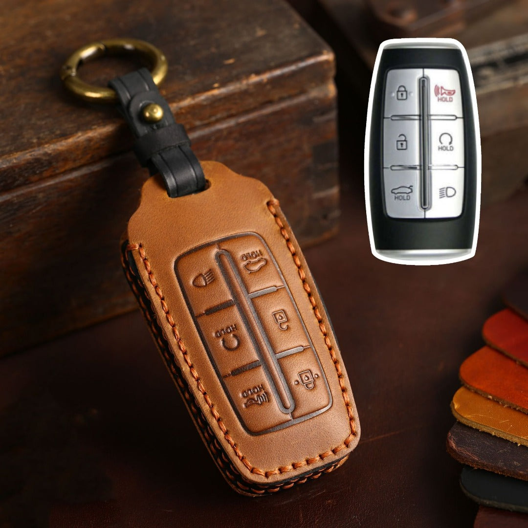 Étui en cuir pour clé de voiture Genesis GV70 GV80 G90 (4, 6 ou 8 boutons)