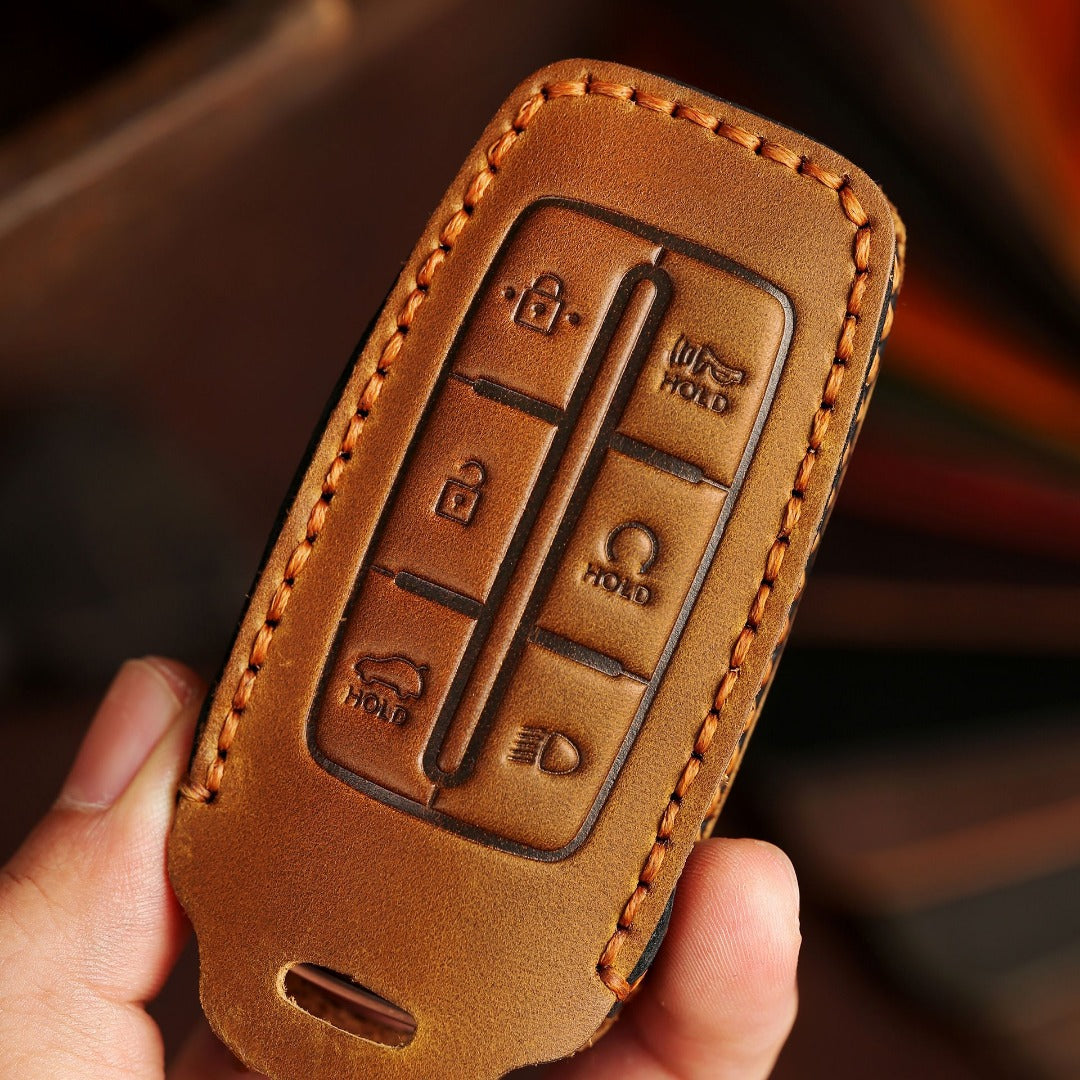 Étui en cuir pour clé de voiture Genesis GV70 GV80 G90 (4, 6 ou 8 boutons)