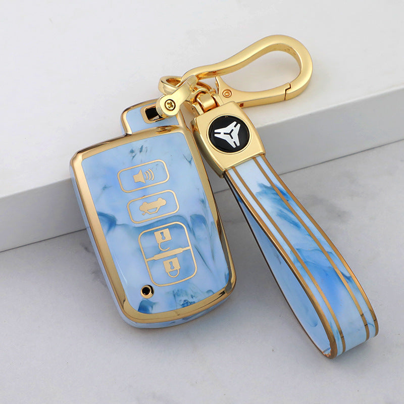 Carsine Toyota Car Key Case Gold Inlaid With Jade Blue / Key case + strap