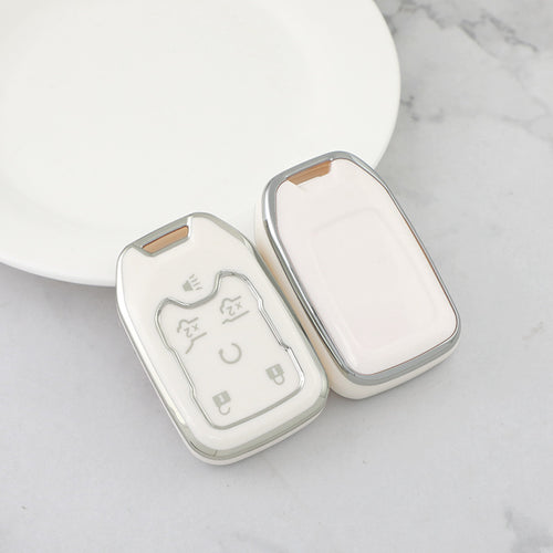 Carsine GMC Yukon Car Key Cover Silver Edge White / Key case