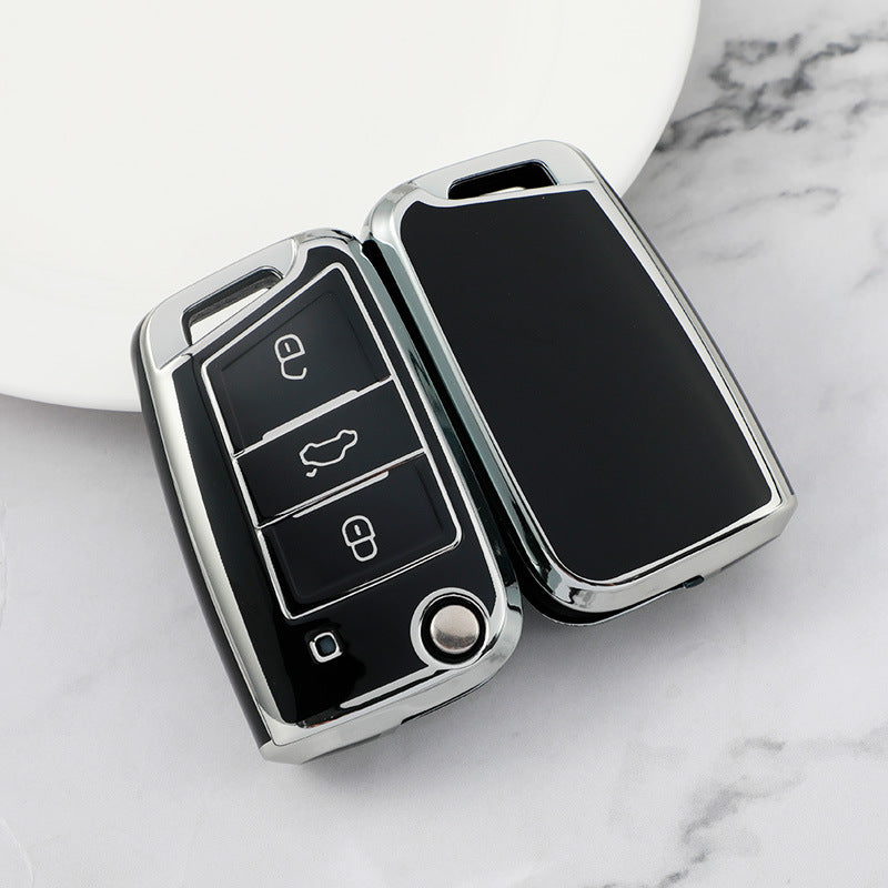 Carsine Volkswagen Car Key Cover Silver Edge Black / Key case