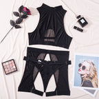 Ensemble de lingerie sexy trois pièces dos nu, string et tanga