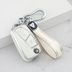 Carsine Fiat Car Key Cover Silver Edge White / Key case + strap