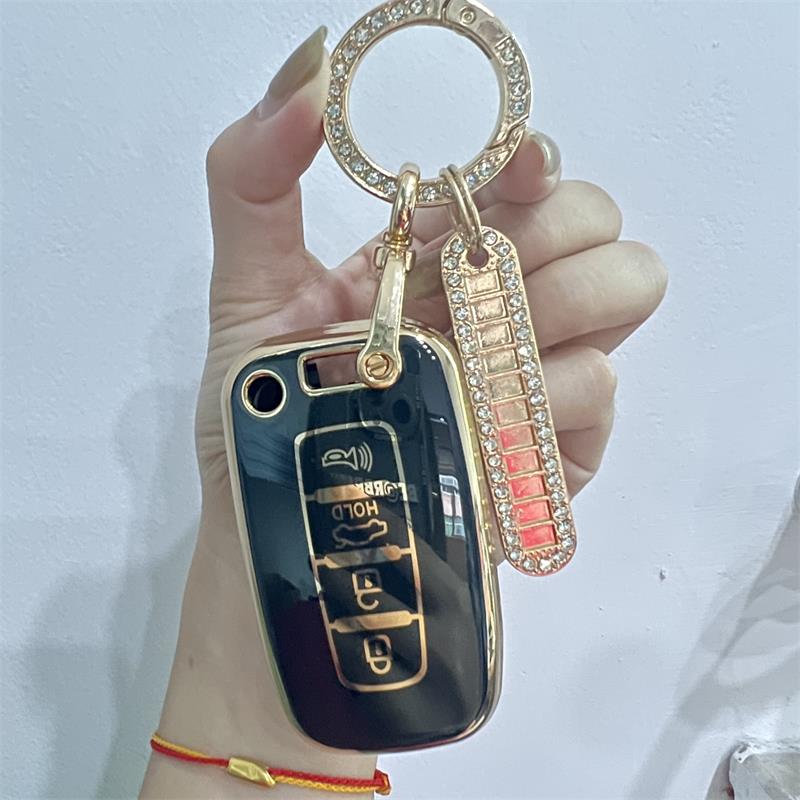 Carsine Hyundai Kia Car Key Case Golden Edge B / Black / Key case + O chain