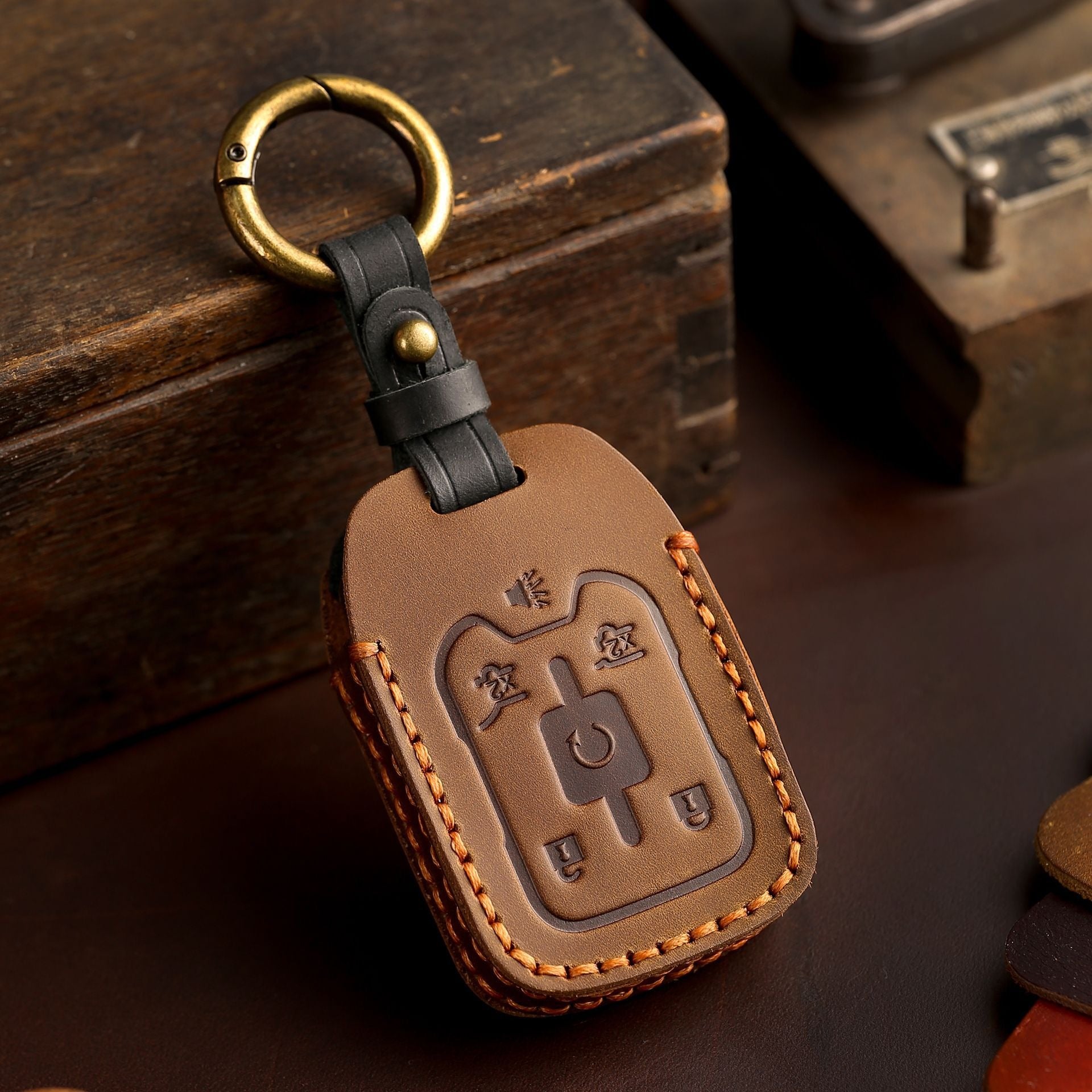 Étui de clé de voiture en cuir pour GMC Chevrolet (4, 5 ou 6 boutons)