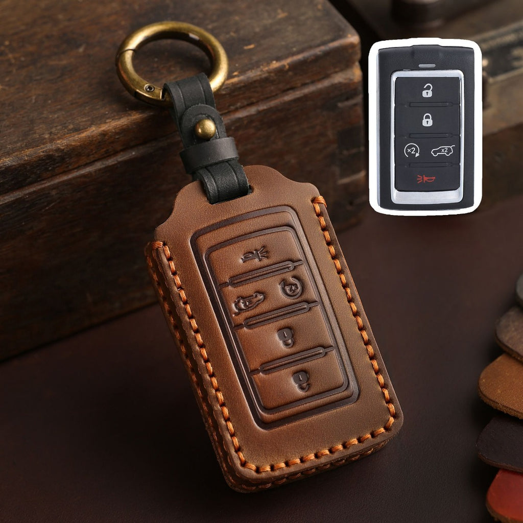 Carsine Jeep Leather Car Key Cover 5,6 Button Brown / 5 Button