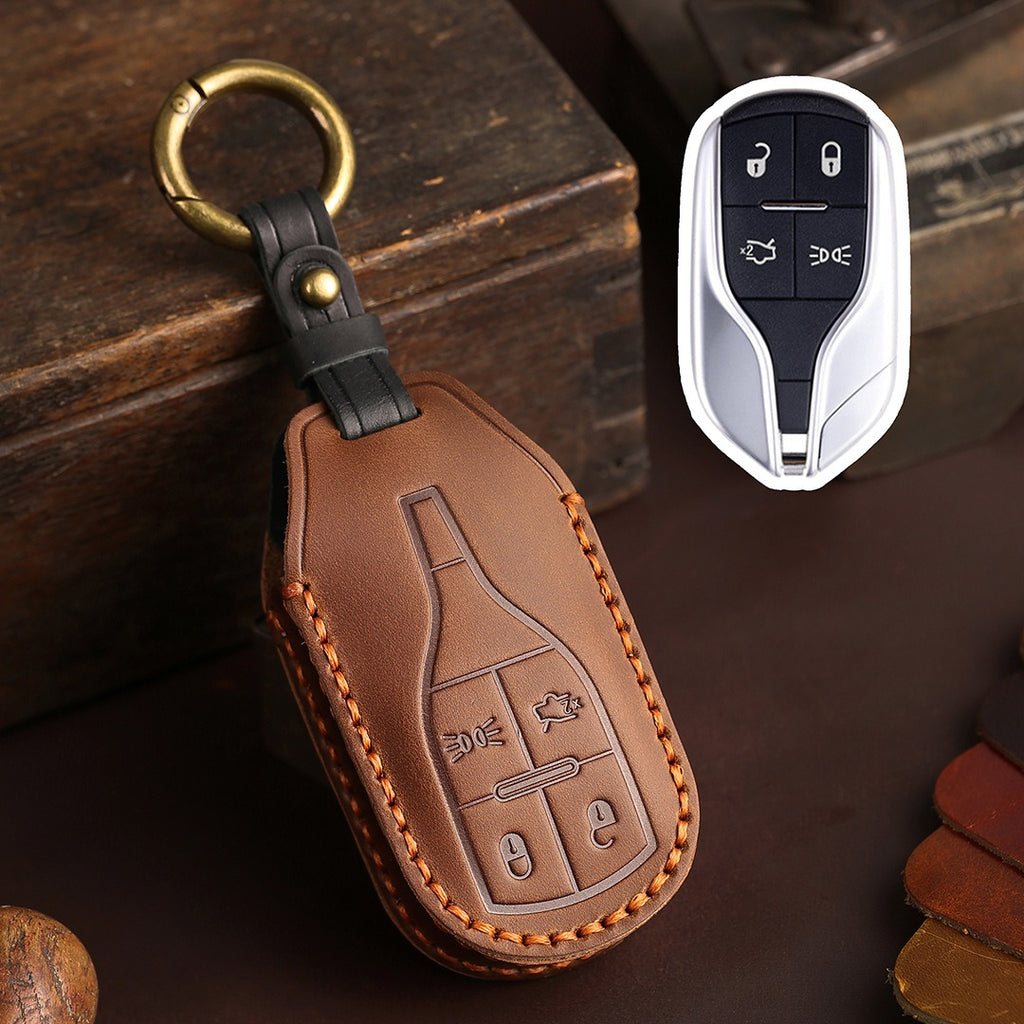Carsine Maserati Leather Car Key Cover Brown