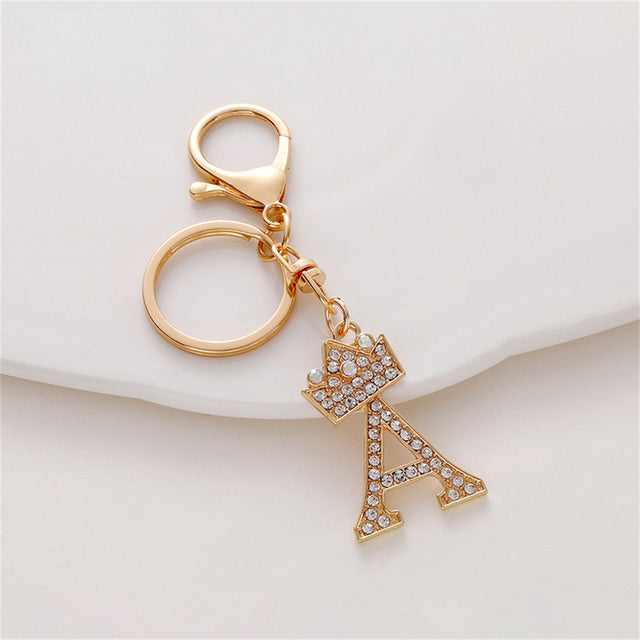 Carsine Rhinestone 26 Letters Car Keychain A