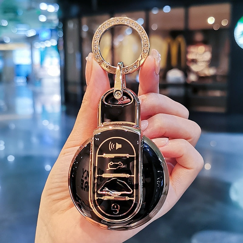 Carsine BMW Mini Car Key Case Golden Edge Black / Key case + O chain