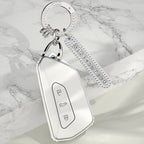 Carsine Volkswagen Car Key Case Silver Edge White / Key case + strap
