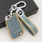 Carsine Volkswagen Car Key Case Golden Edge Grey / Key case + strap