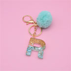 Carsine Green Pompom 26 Alphabets Keychain