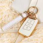 Carsine Volkswagen Car Key Case Golden Edge White / Key case + strap